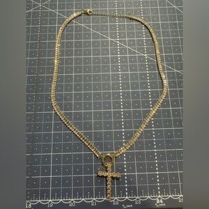 Treasure Jewels gold + crystal necklace with cross. NWOT!